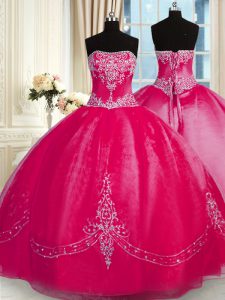 Coral Red Sleeveless Beading and Embroidery Floor Length Ball Gown Prom Dress