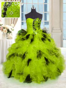 Multi-color Quinceanera Dress Military Ball and Sweet 16 and Quinceanera and For with Beading and Ruffles Strapless Slee
