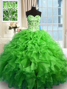 Excellent Organza Sleeveless Floor Length Quinceanera Gowns and Beading and Ruffles