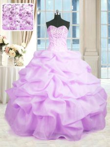 Sleeveless Floor Length Beading and Ruffles Lace Up 15th Birthday Dress with Rose Pink