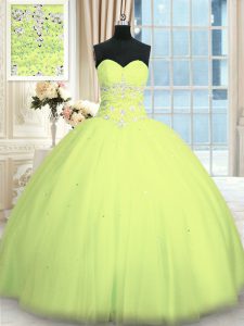 Sweetheart Sleeveless Lace Up Sweet 16 Quinceanera Dress Yellow Green Tulle