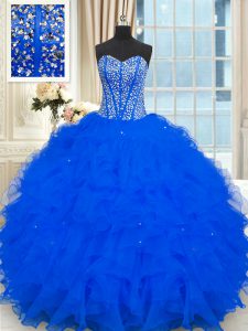 Royal Blue Sleeveless Organza Lace Up Quinceanera Dresses for Military Ball and Sweet 16 and Quinceanera