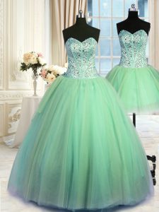 High Quality Three Piece Sweetheart Lace Up Beading Quinceanera Gowns Sleeveless