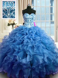 Organza Sleeveless Floor Length Quinceanera Dress and Beading and Ruffles
