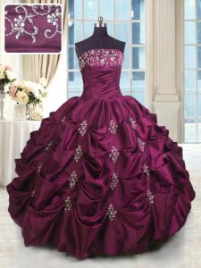 Amazing Burgundy Lace Up Quinceanera Dress Beading and Appliques and Embroidery and Pick Ups Sleeveless Floor Length
