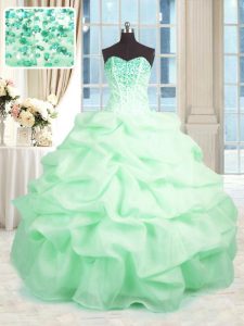 Glorious Sweetheart Sleeveless Lace Up Quince Ball Gowns Apple Green Organza