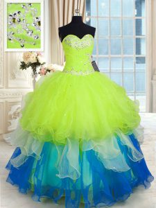 Simple Multi-color Sweetheart Neckline Beading and Ruffles Quinceanera Gown Sleeveless Lace Up