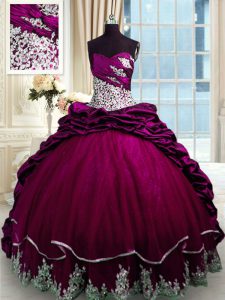Pick Ups Ball Gowns Sleeveless Fuchsia Quinceanera Gowns Brush Train Lace Up