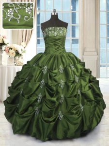 Traditional Pick Ups Floor Length Ball Gowns Sleeveless Green Quinceanera Gown Lace Up