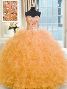 Luxurious Floor Length Ball Gowns Sleeveless Orange Sweet 16 Dresses Lace Up