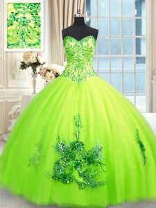 Luxury Yellow Green Sleeveless Tulle Lace Up Vestidos de Quinceanera for Military Ball and Sweet 16 and Quinceanera