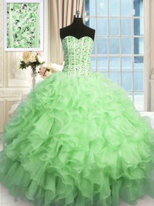 Dramatic Ball Gowns Quinceanera Gowns Apple Green Sweetheart Organza Sleeveless Floor Length Lace Up