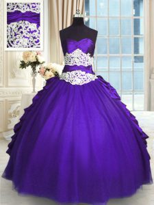 Sweetheart Sleeveless Taffeta and Tulle Sweet 16 Quinceanera Dress Beading and Lace and Appliques and Ruching and Pick U