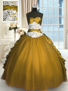 Trendy Olive Green Ball Gowns Beading and Appliques and Pick Ups Sweet 16 Dresses Lace Up Taffeta and Tulle Sleeveless F