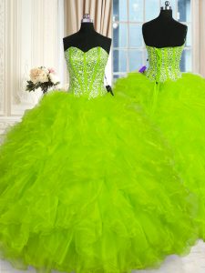 Beading and Ruffles Sweet 16 Dresses Lace Up Sleeveless Floor Length