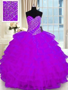 Vintage Ruffled Floor Length Purple 15 Quinceanera Dress Sweetheart Sleeveless Lace Up
