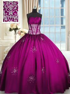 Fuchsia Quinceanera Dress Military Ball and Sweet 16 and Quinceanera and For with Beading and Appliques and Ruching Stra