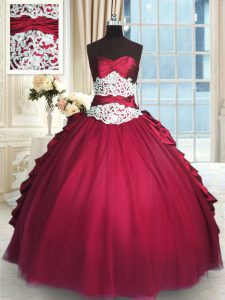 Dazzling Beading and Lace and Ruching and Pick Ups Quinceanera Dresses Red Zipper Long Sleeves Floor Length