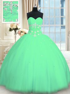 Captivating Sweetheart Sleeveless Lace Up Ball Gown Prom Dress Turquoise Tulle