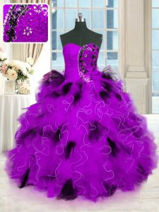 Inexpensive Beading and Ruffles Sweet 16 Quinceanera Dress Multi-color Lace Up Sleeveless Floor Length