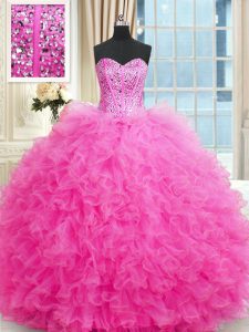 Ideal Hot Pink Sleeveless Tulle Lace Up 15 Quinceanera Dress for Military Ball and Sweet 16 and Quinceanera