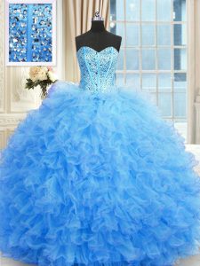 Most Popular Tulle Sleeveless Floor Length Sweet 16 Quinceanera Dress and Beading and Ruffles