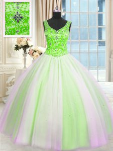 Sequins Floor Length Ball Gowns Sleeveless Multi-color Sweet 16 Quinceanera Dress Lace Up