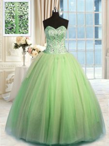 Yellow Green Lace Up Sweetheart Beading and Ruching Sweet 16 Quinceanera Dress Organza Sleeveless