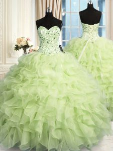 Artistic Sleeveless Lace Up Floor Length Beading and Ruffles Sweet 16 Quinceanera Dress