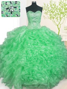 Dramatic Organza Sleeveless Floor Length 15th Birthday Dress and Beading and Ruffles and Pick Ups