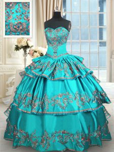 Ideal Ruffled Floor Length Ball Gowns Sleeveless Aqua Blue Quinceanera Dresses Lace Up