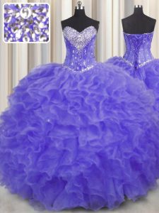 Custom Designed Lavender Sleeveless Beading and Ruffles Floor Length Quinceanera Dresses