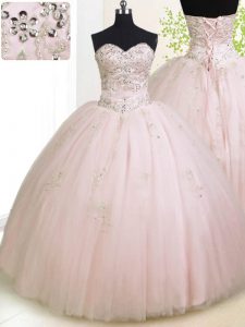 Fashionable Sweetheart Sleeveless Lace Up Sweet 16 Quinceanera Dress Baby Pink Tulle