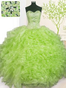 Pick Ups Floor Length Ball Gowns Sleeveless Yellow Green Quinceanera Gowns Lace Up