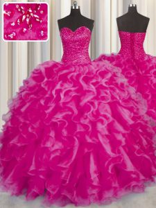 Custom Made Floor Length Lace Up Vestidos de Quinceanera Hot Pink for Military Ball and Sweet 16 and Quinceanera with Be