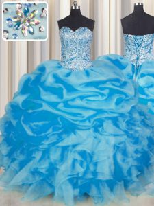 Excellent Sweetheart Sleeveless Organza Quinceanera Gowns Beading and Ruffles and Pick Ups Lace Up