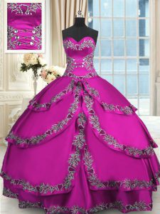 Most Popular Ball Gowns Quince Ball Gowns Fuchsia Sweetheart Taffeta Sleeveless Floor Length Lace Up
