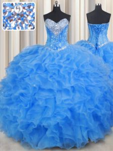 Best Sweetheart Sleeveless Organza 15 Quinceanera Dress Beading and Ruffles Lace Up