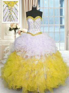 Gorgeous Yellow And White Quinceanera Gown Military Ball and Sweet 16 and Quinceanera and For with Beading and Ruffles S