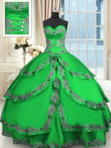 Green Ball Gowns Beading and Embroidery and Ruffled Layers Quince Ball Gowns Lace Up Taffeta Sleeveless Floor Length