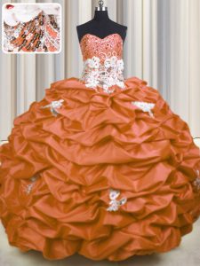 Sleeveless Brush Train Appliques and Sequins and Pick Ups Lace Up Quinceanera Gown