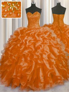 Hot Selling Orange Red Sweet 16 Dress Military Ball and Sweet 16 and Quinceanera and For with Beading and Ruffles Sweeth