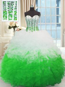 Gorgeous Multi-color Ball Gowns Organza Sweetheart Sleeveless Beading and Ruffles Floor Length Lace Up Sweet 16 Dress