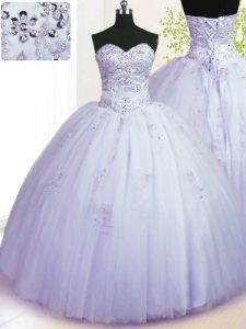 Sweetheart Sleeveless Lace Up Ball Gown Prom Dress Lavender Tulle