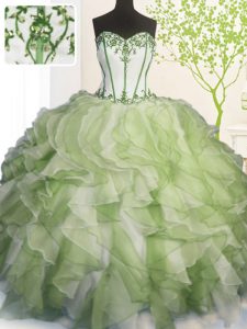 Pretty Multi-color Ball Gowns Beading and Ruffles Sweet 16 Quinceanera Dress Lace Up Organza Sleeveless Floor Length