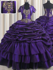 Purple Sweetheart Neckline Beading and Appliques and Pick Ups Ball Gown Prom Dress Sleeveless Lace Up