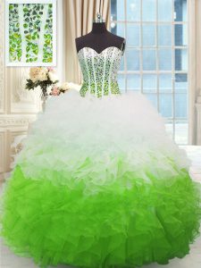 Multi-color Ball Gowns Beading and Ruffles Sweet 16 Dress Lace Up Organza Sleeveless High Low