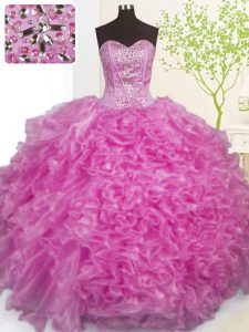 Sleeveless Beading and Ruffles and Pick Ups Lace Up Quinceanera Gown