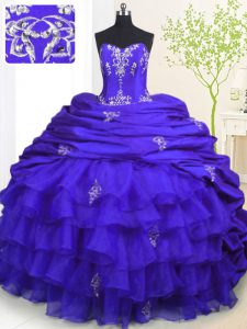 Deluxe Sleeveless Brush Train Beading and Appliques and Ruffled Layers and Pick Ups Lace Up Quinceanera Gown