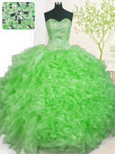 Classical Organza Sleeveless Floor Length Quince Ball Gowns and Beading and Ruffles and Pick Ups